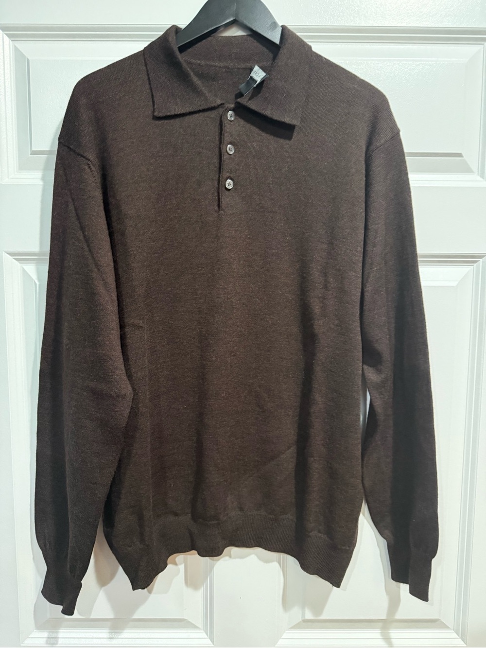 Men’s Toscano 100% Merino Wool Long Sleeve Brown Sweater Polo in XL